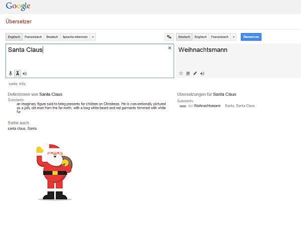 Ausschitt aus Google Translate mit einem Weihnachtsmann