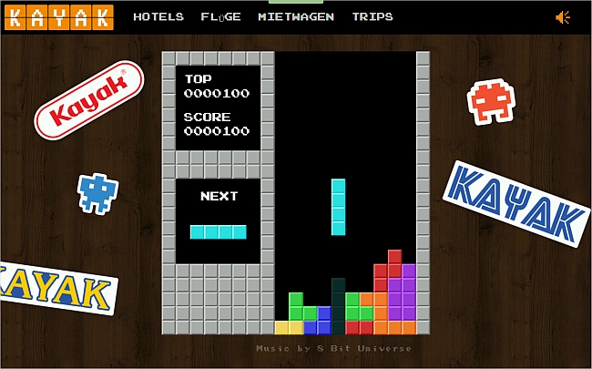 Tetris auf der Webseite von Kajak