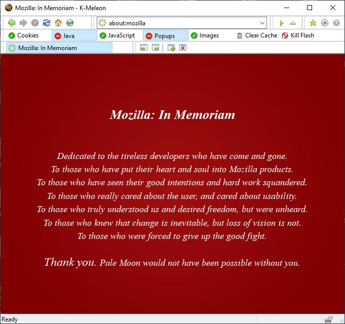 about:mozilla Bildschirm im K-Meleon Browserim 