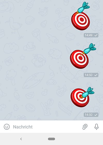 Ausschnitt aus dem Telegram Messenger mit verschiedenen Treffern des Dartpfeils