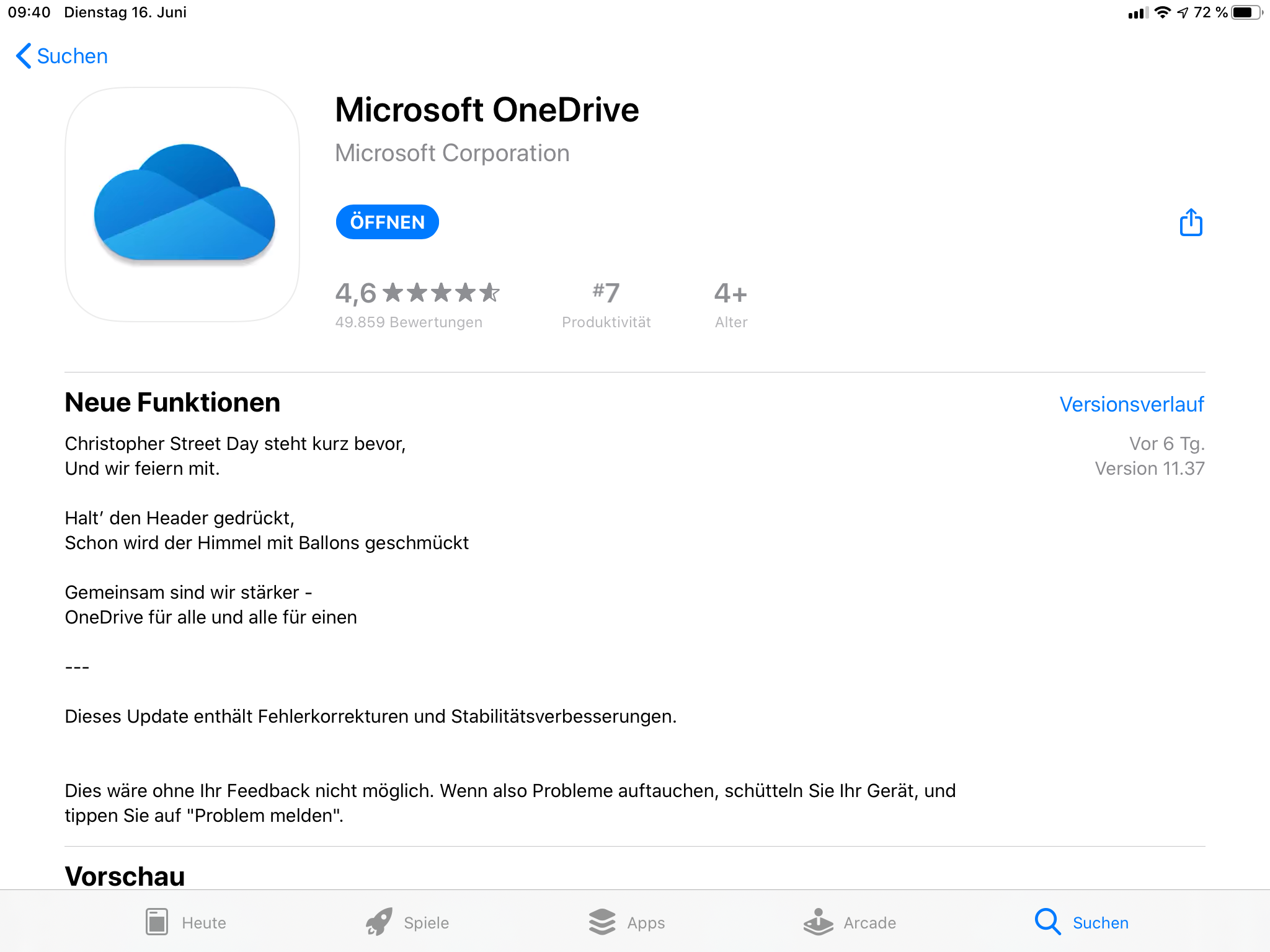 Updatebeschreibung für OneDrive 
