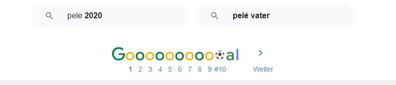 Die Suchergebnisse nach Pelé am unteren Rand 