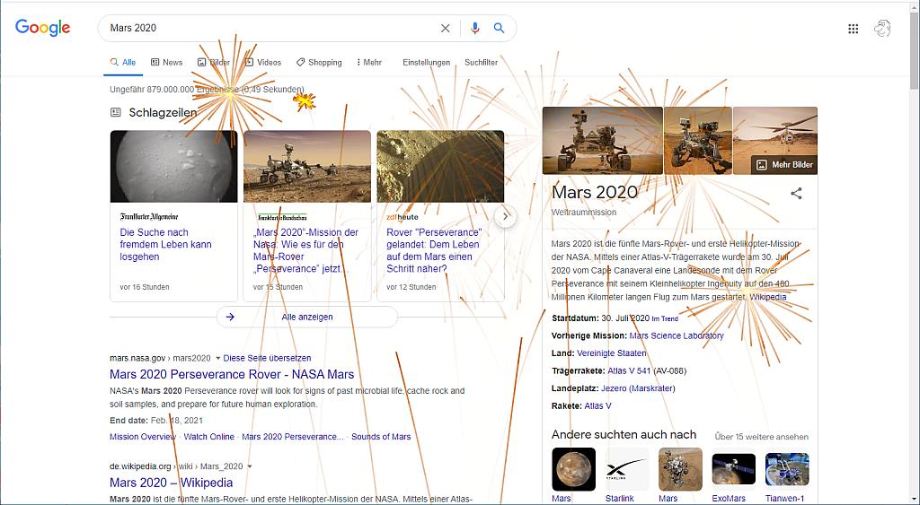 Feuerwerk bei der Suche nach Mars 2020