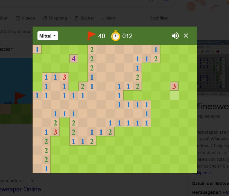 Das Spielfeld von Minesweeper nach einigen Spielzügen