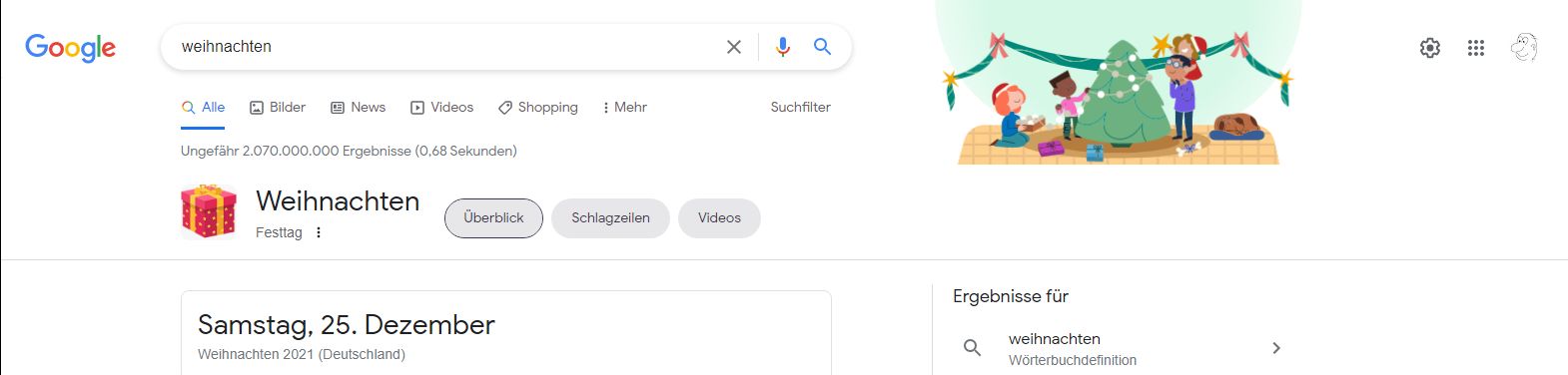 Google Suchergebnis zu Weihnachten 2021