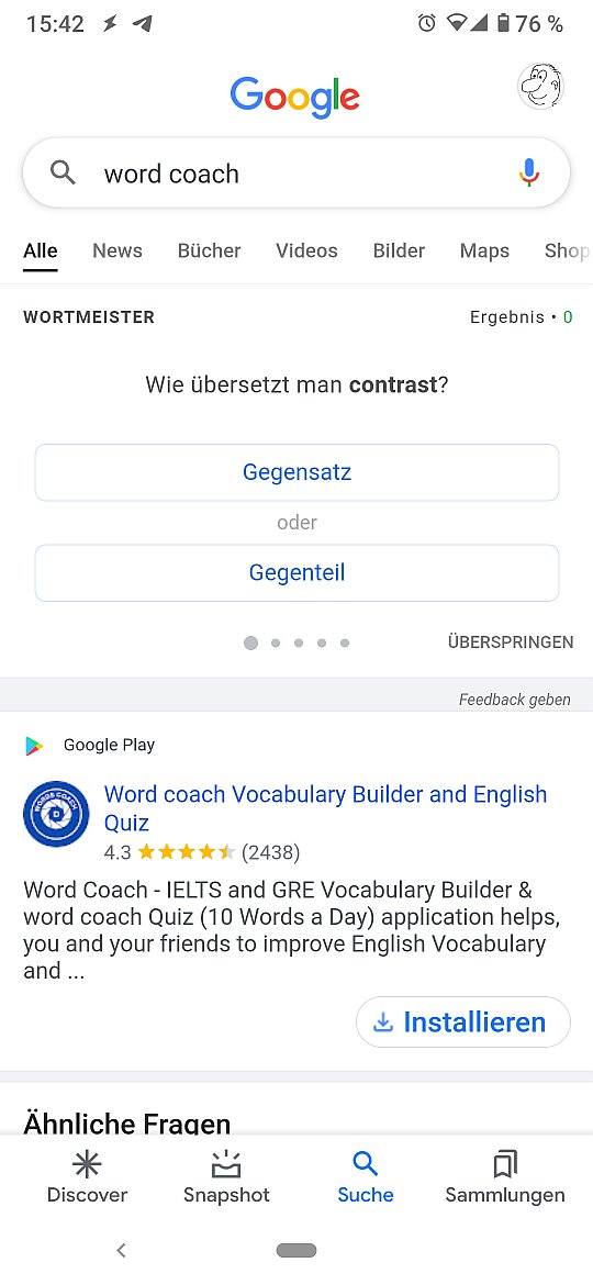 Die Googlesuche nach " word coach " am Handy