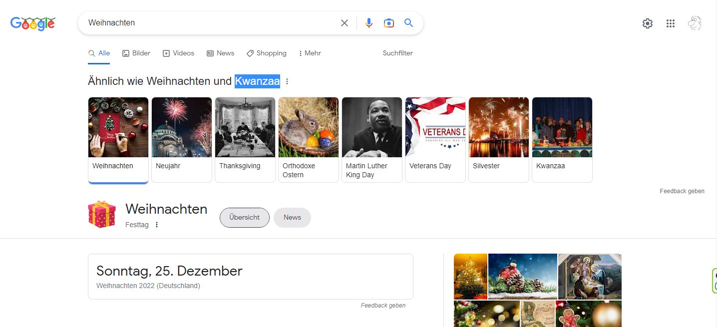 Googlesuche nach Weihnachten