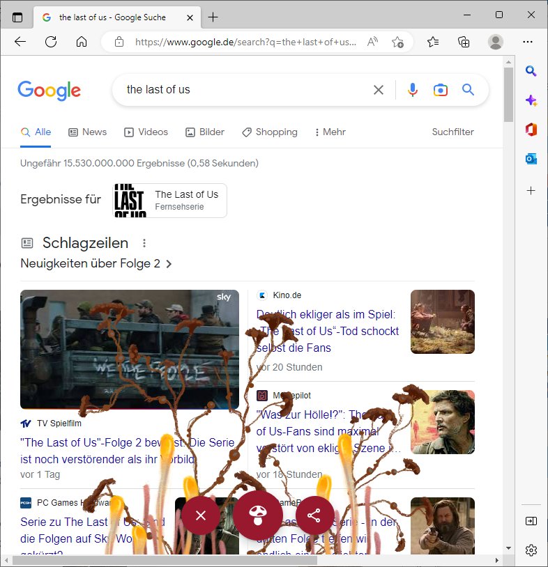 auf der Suhseite von Google wachsen die ersten Pilzsporen am unteren Bildschirmrand
