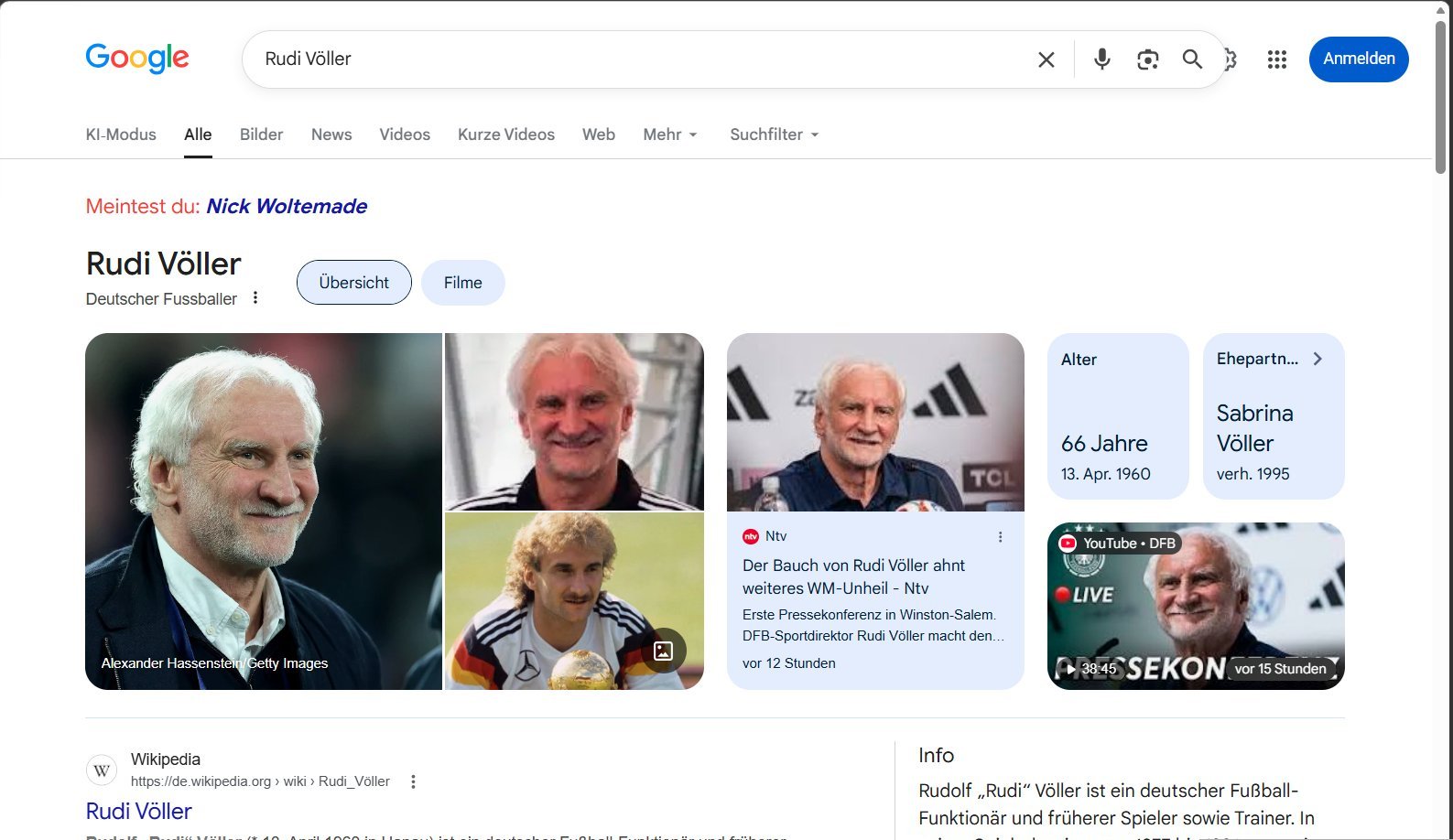 Google Suchergebniss nach Rudi Völler