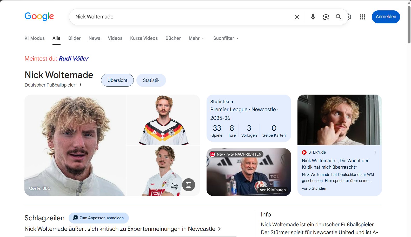 Das Ergebniss der Googlesuche nach Nick Woltemade
