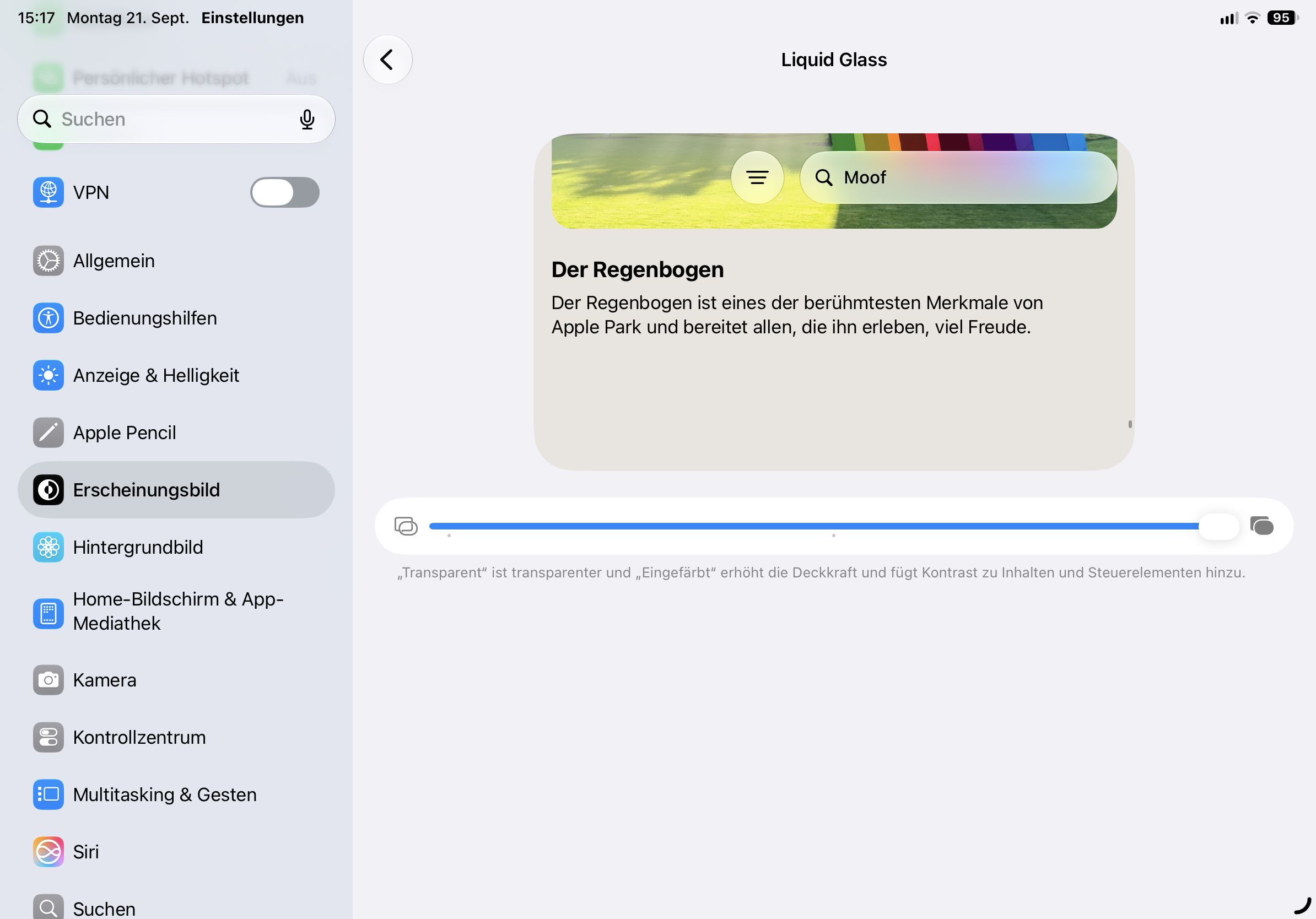 iPad Screenshot vom letzten Bild "Regenbogen" der nach oben gezogen wird