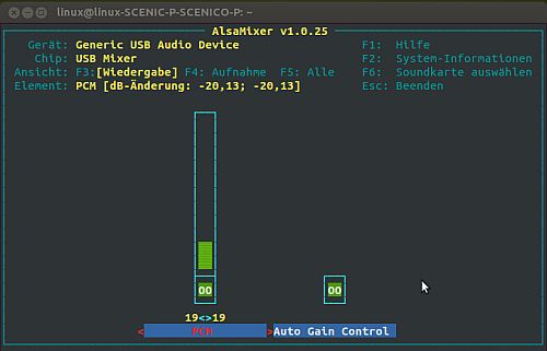 alsamixer - USB Soundkarte wurde ausgewählt