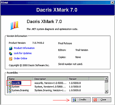 Credits in Dacris XMark 7.0
