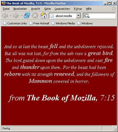 Kapitel aus dem The Book of Mozilla