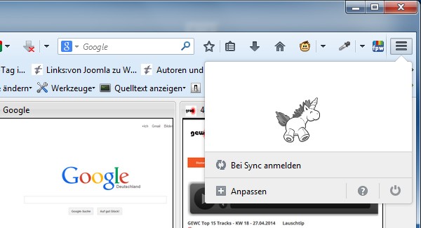 Ausschnitt des Firefox Browsers