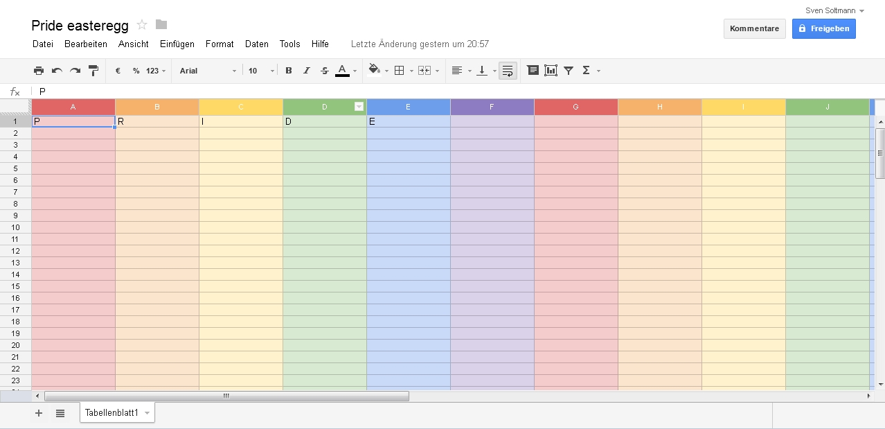 Tabelle in Regenbogenfarben