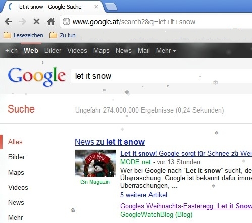 Webseitenausschnitt mit Schneeflocken