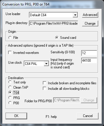 Aufnehmen von der Soundkarte und Speichern im T64 Format