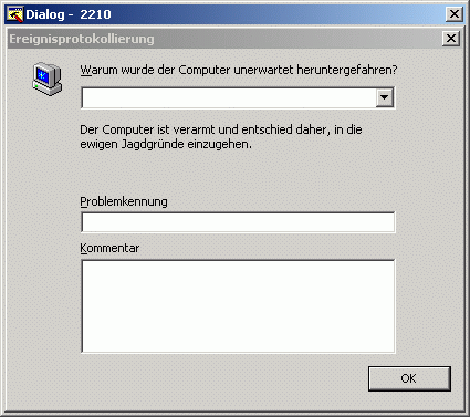 Merkwürdiger Dialog in Windows XP